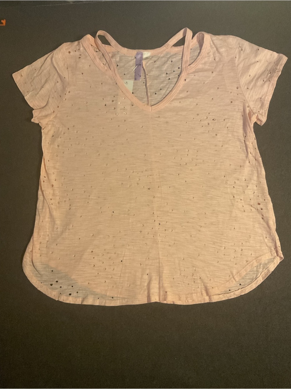NWT Francesca’s Alya Pale Pink Distressed V-Neck Short Sleeve Tee M